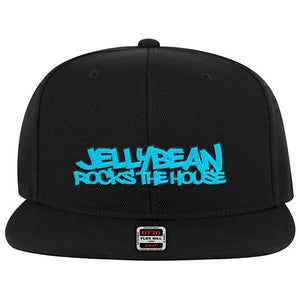 Jellybean Rocks The House Baseball Cap - Black with Neon Blue Embroidery