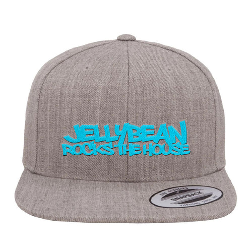 Jellybean Rocks The House Baseball Cap - Heather Grey with Neon Blue Embroidery