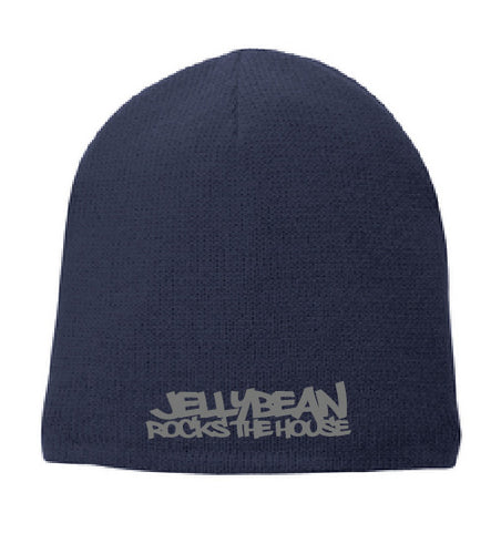 Jellybean Rocks The House / Jellybean Soul Beanie - Navy Blue with Silver Embroidery- Dual Sided