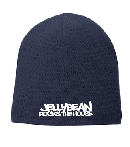 Jellybean Rocks The House / Jellybean Soul Beanie - Navy Blue with White Embroidery - Dual Sided