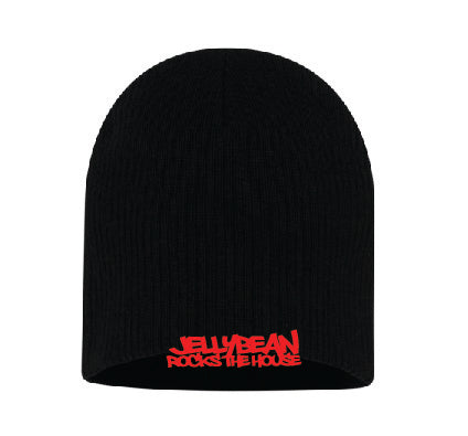 Jellybean Rocks The House / Jellybean Soul Beanie - Black with Red Embroidery - Dual Sided