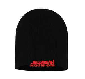 Jellybean Rocks The House / Jellybean Soul Beanie - Black with Red Embroidery - Dual Sided