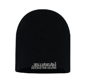 Jellybean Rocks The House Beanie - Black with Silver Embroidery