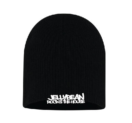 Jellybean Rocks The House / Jellybean Soul Beanie - Black with White Embroidery- Dual Sided