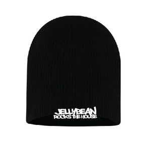 Jellybean Rocks The House Beanie - Black with White Embroidery