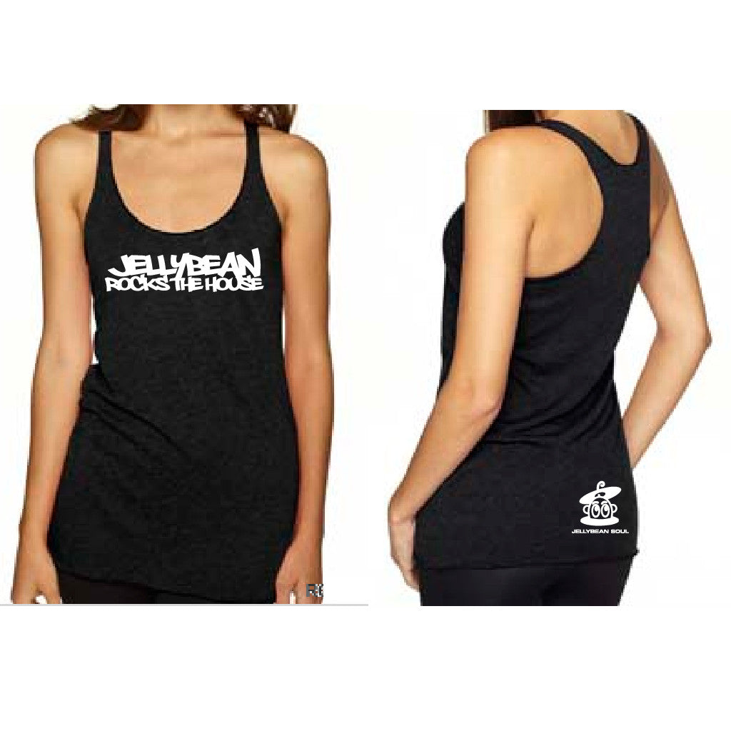 Jellybean Rocks The House Racer Tank Top - Black with White