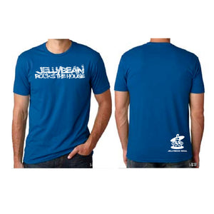 Jellybean Rocks The House Unisex Crew Neck T-Shirt - Blue Horizontal
