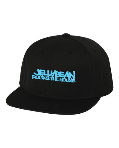 Jellybean Rocks The House Baseball Cap - Black with Neon Blue Embroidery