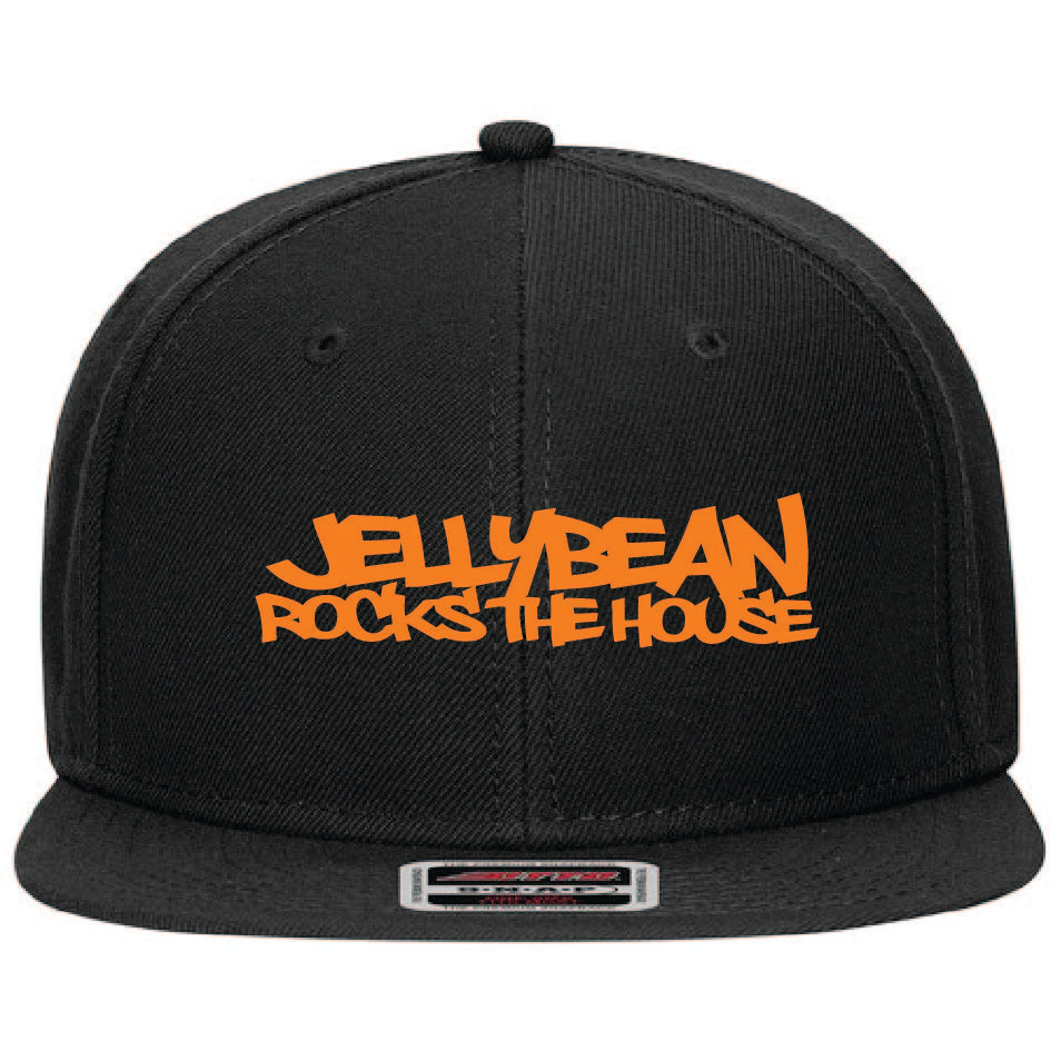 Jellybean Rocks The House Baseball Cap - Black with Neon Orange Embroidery