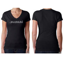 Jellybean Bedazzled V Neck Fitted T-Shirt - Black with Silver