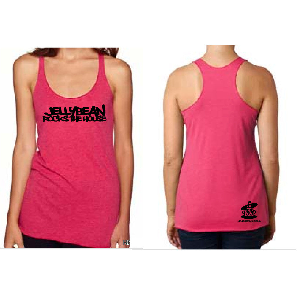 Jellybean Rocks The House Racer Tank Top - Pink with Black