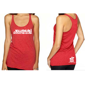 Jellybean Rocks The House Racer Tank Top - Red with White