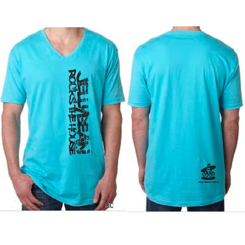 Jellybean Rocks The House Unisex V Neck T-Shirt - Tahiti Blue Vertical